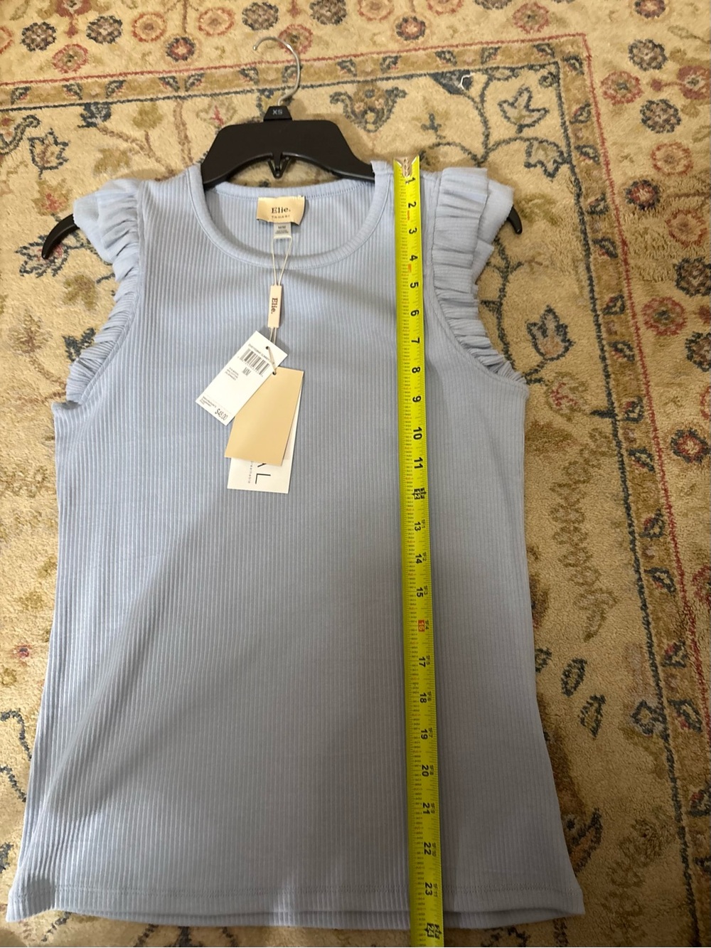 Tahari Powder Blue Ribbed Tank with Ruffle Cap Sleeves - Picture 6 of 6